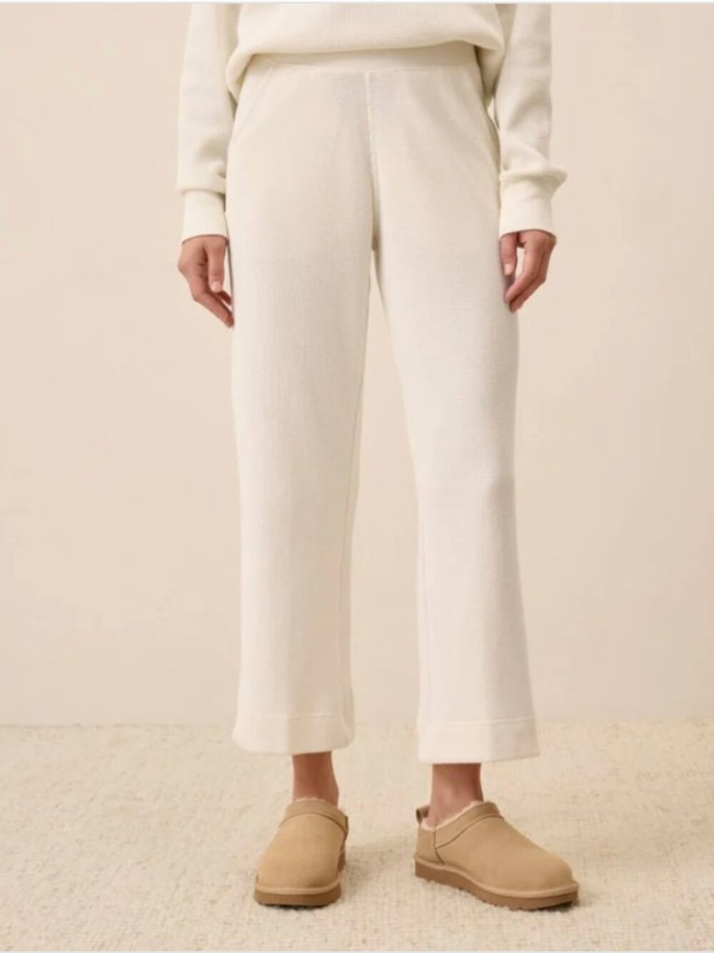 Pact Organic Women's Thermal Waffle Wide Leg Pant | Pearl - Picture 2 of 9